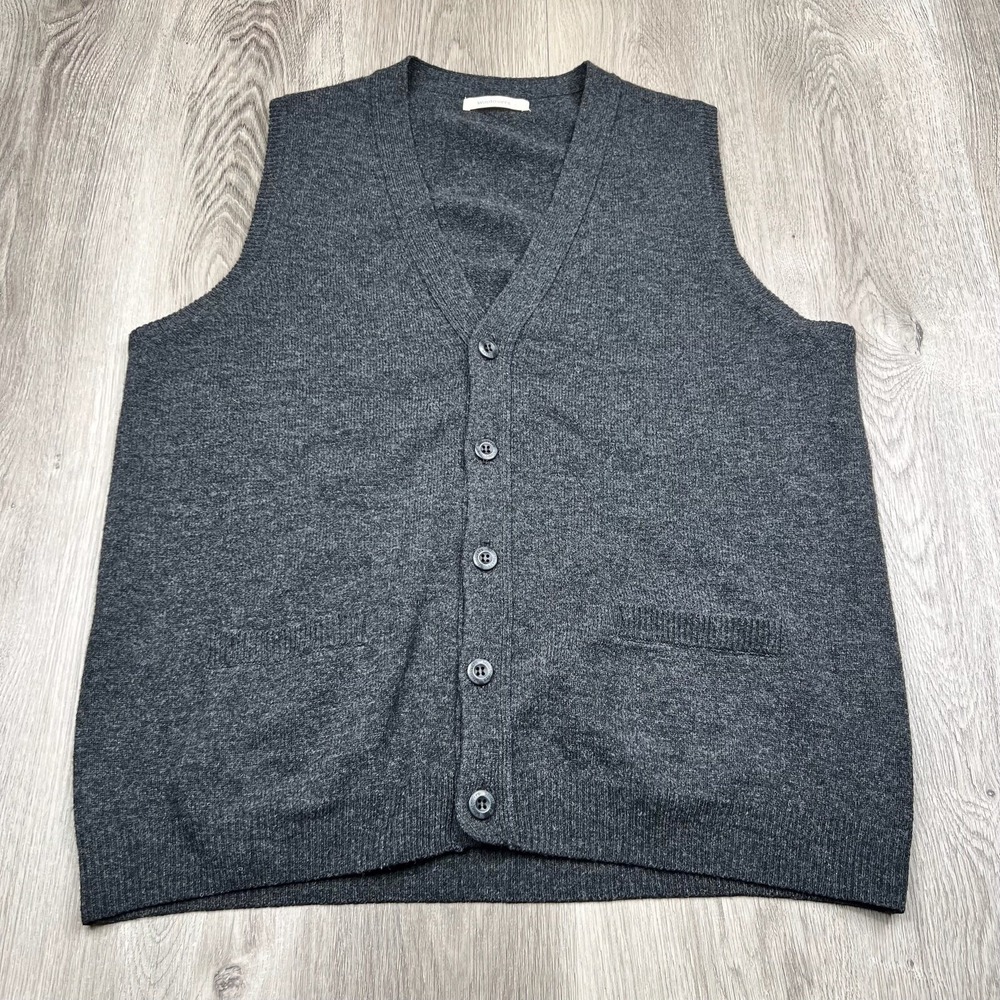 Woolovers Button Up Sleeveless Vest Sweater Mens Size L Large Charcoal Gray